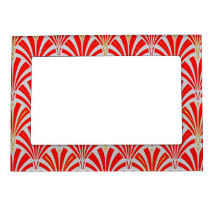 Art Deco fan pattern - red on pearl gray Magnetic Photo Frame