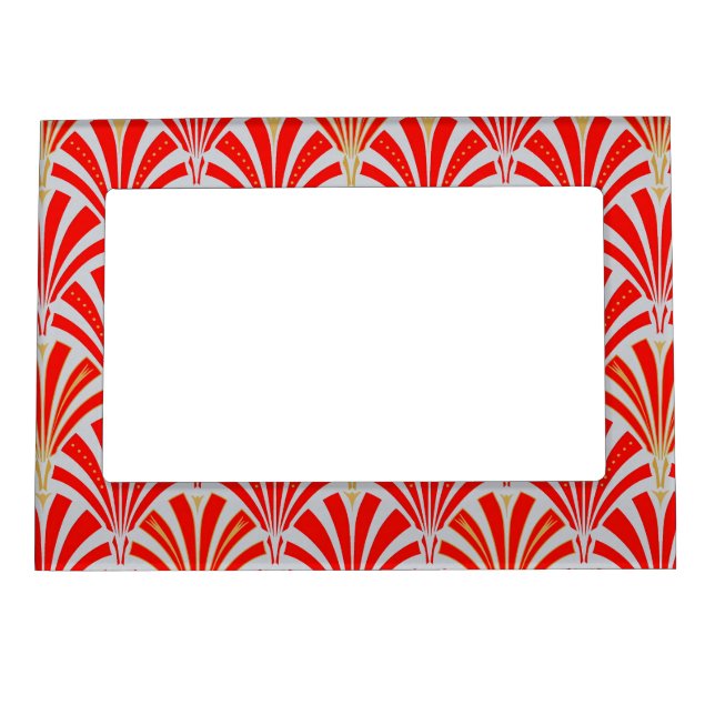 Art Deco fan pattern - red on pearl gray Magnetic Photo Frame (Front)
