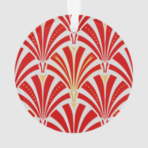 Art Deco fan pattern - red on pearl gray Ornament