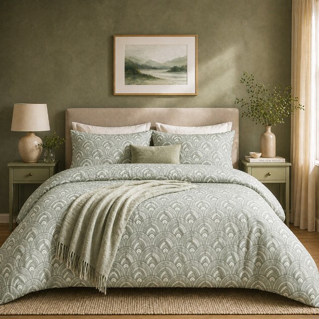 Art Deco Fan Pattern Sage Green Duvet Cover (Creator Uploaded)