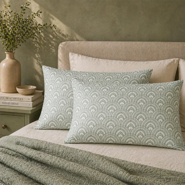 Art Deco Fan Pattern Sage Green Set  Pillow Case (Creator Uploaded)