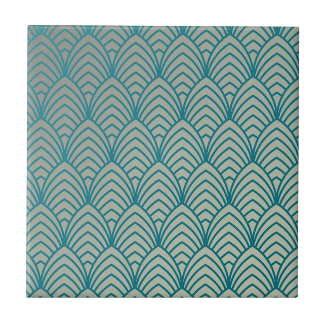 Art deco, fan pattern, teal, white, fan pattern, c ceramic tile (Front)