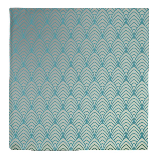 Art deco, fan pattern, teal, white, fan pattern, c duvet cover (Front)