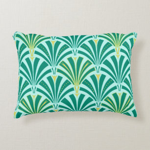 Art Deco fan pattern - turquoise on aqua Accent Pillow