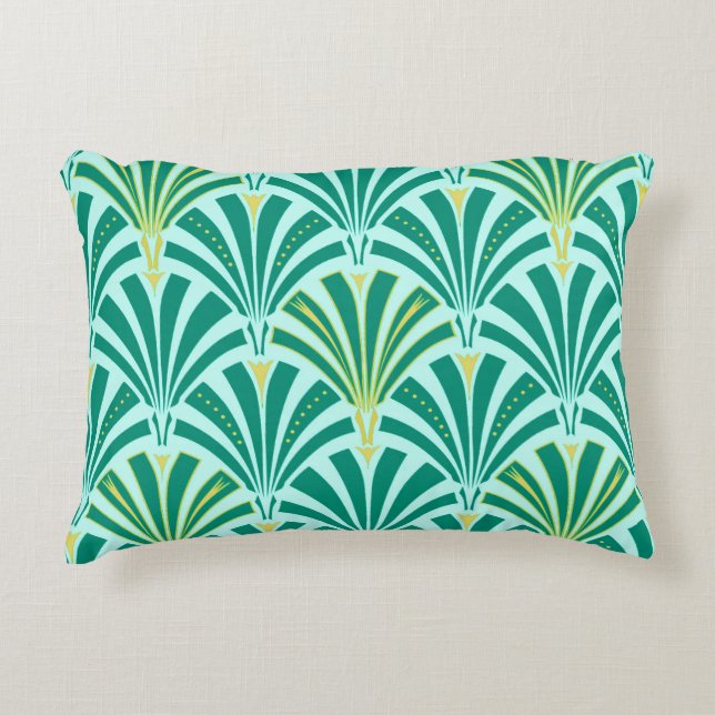 Art Deco fan pattern - turquoise on aqua Accent Pillow (Front)