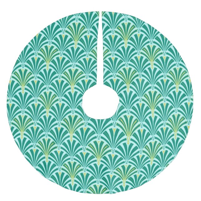 Art Deco fan pattern - turquoise on aqua Brushed Polyester Tree Skirt (Front)