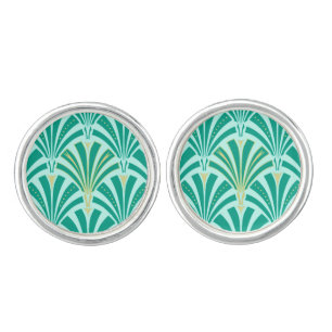 Art Deco fan pattern - turquoise on aqua Cufflinks