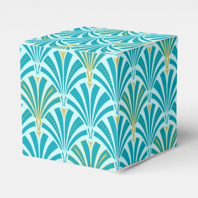Art Deco fan pattern - turquoise on aqua Favor Boxes (Front Side)