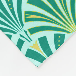 Art Deco fan pattern - turquoise on aqua Fleece Blanket
