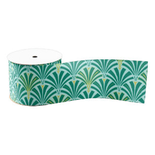 Art Deco fan pattern - turquoise on aqua Grosgrain Ribbon