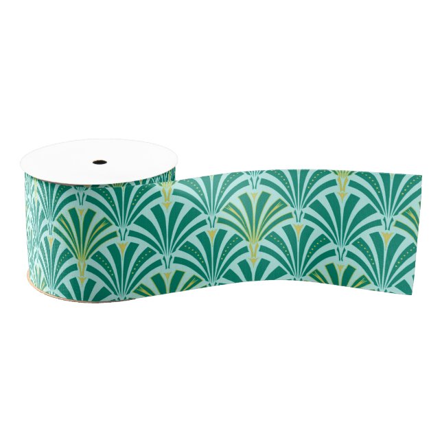 Art Deco fan pattern - turquoise on aqua Grosgrain Ribbon (Spool)