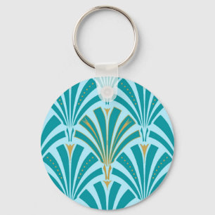 Art Deco fan pattern - turquoise on aqua Keychain