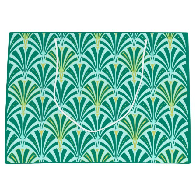 Art Deco fan pattern - turquoise on aqua Large Gift Bag (Front)