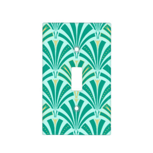 Art Deco fan pattern - turquoise on aqua Light Switch Cover