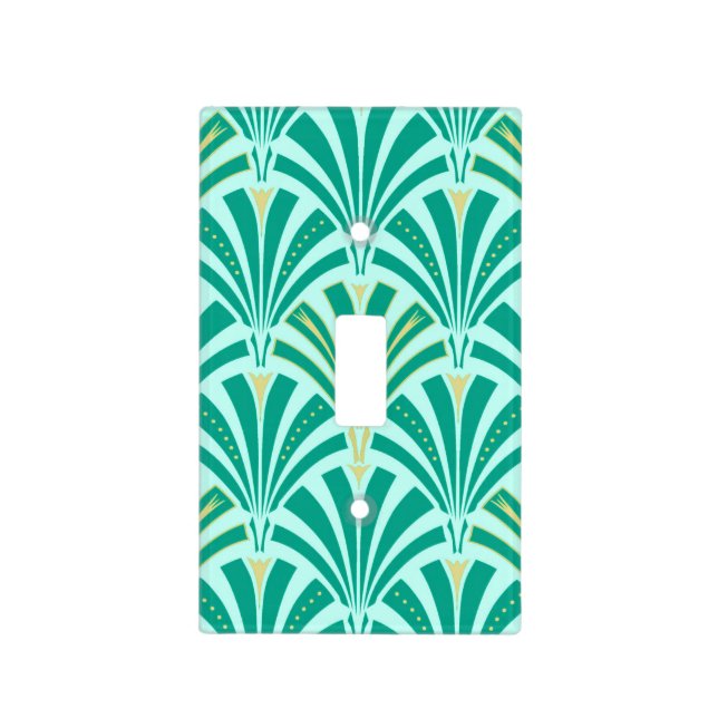 Art Deco fan pattern - turquoise on aqua Light Switch Cover (Front)