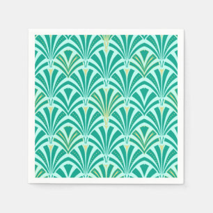 Art Deco fan pattern - turquoise on aqua Napkins
