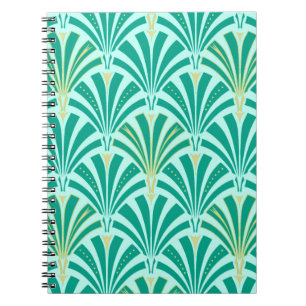 Art Deco fan pattern - turquoise on aqua Notebook