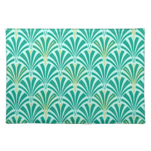 Art Deco fan pattern - turquoise on aqua Placemat