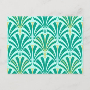 Art Deco fan pattern - turquoise on aqua Postcard