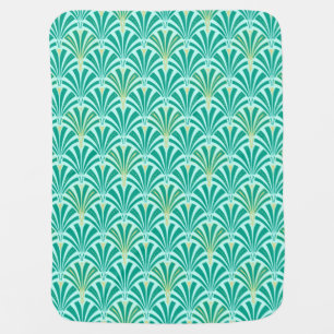 Art Deco fan pattern - turquoise on aqua Receiving Blanket