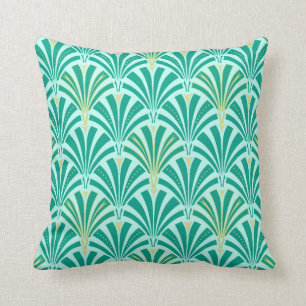 Art Deco fan pattern - turquoise on aqua Throw Pillow