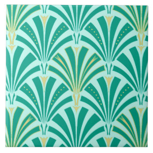Art Deco fan pattern - turquoise on aqua Tile