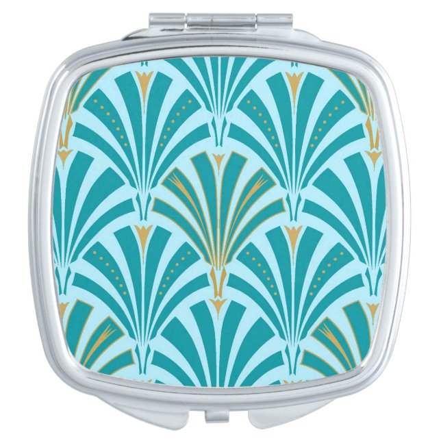 Art Deco fan pattern - turquoise on aqua Vanity Mirror (Front)