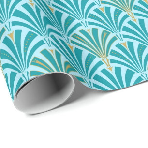 Art Deco fan pattern - turquoise on aqua Wrapping Paper
