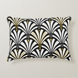 Art Deco fan pattern - white and black Accent Pillow