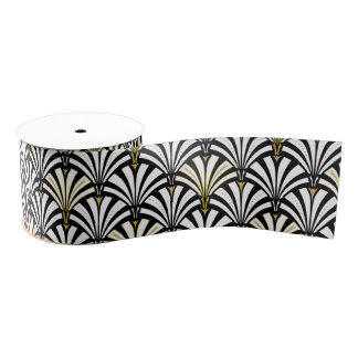 Art Deco fan pattern - white and black Grosgrain Ribbon