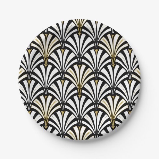 Art Deco fan pattern white and black Paper Plate