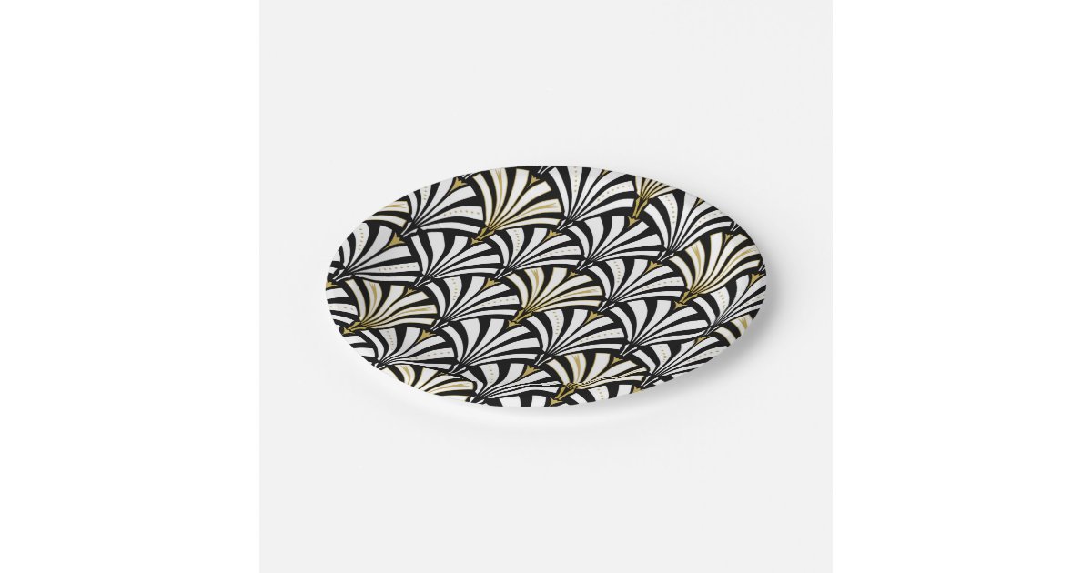Art Deco fan pattern - white and black Paper Plate | Zazzle