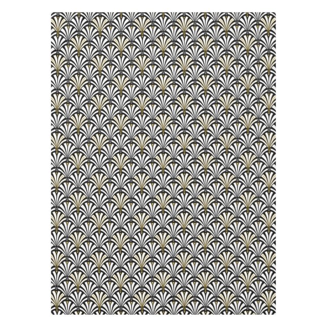 Art Deco fan pattern - white and black Tablecloth (Front)