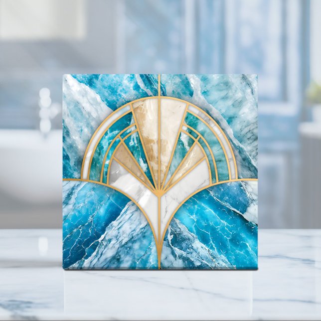 Art Deco Fan Shell - Blue and White Marble Ceramic Tile (Creator Uploaded)