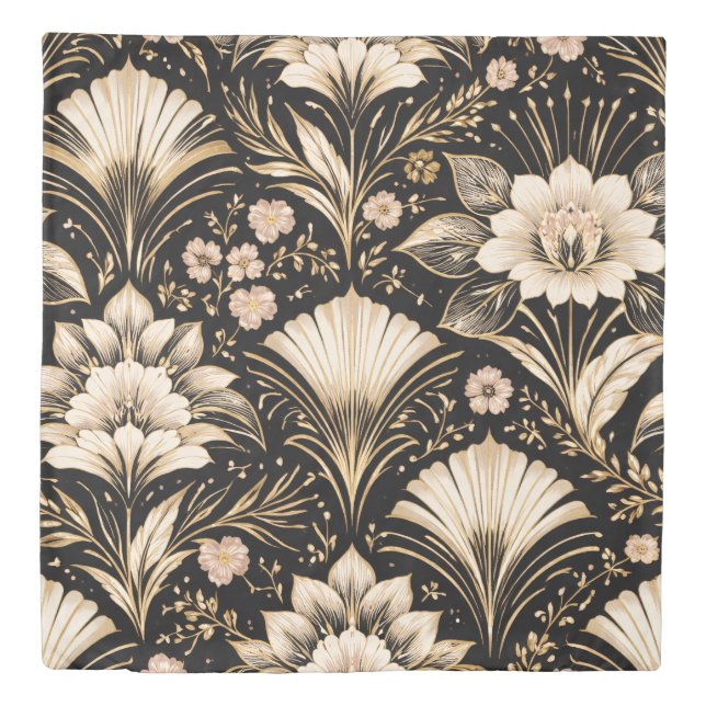Art Deco Fan Style Floral Pattern Duvet Cover (Front)