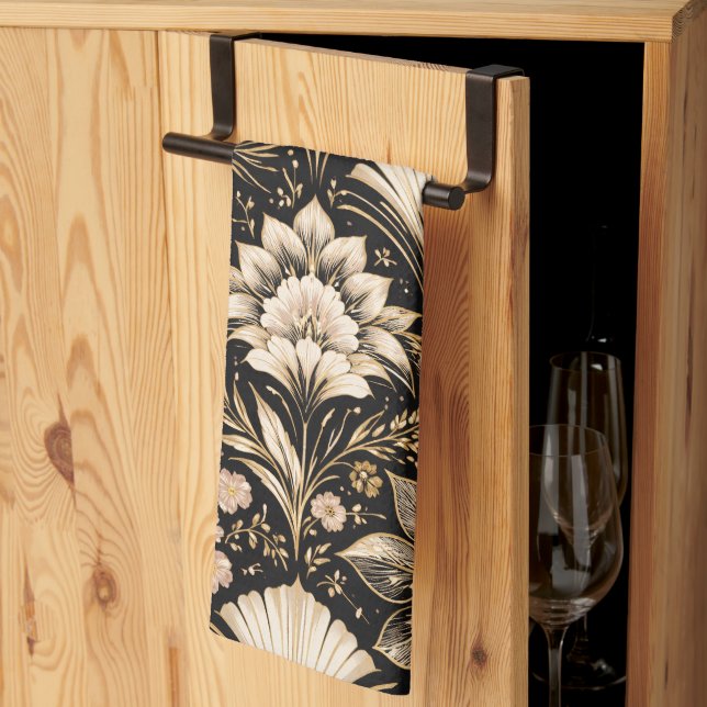 Art Deco Fan Style Floral Pattern Kitchen Towel (Thirds Fold)