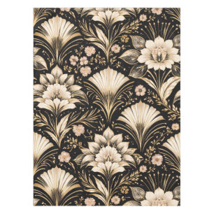 Art Deco Fan Style Floral Pattern Tablecloth