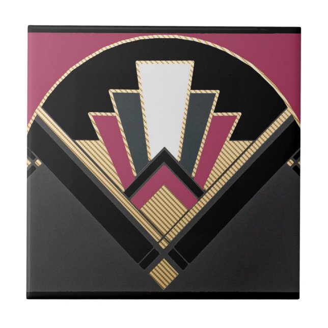 Art Deco Fan Style (Pink) Ceramic Tile (Front)