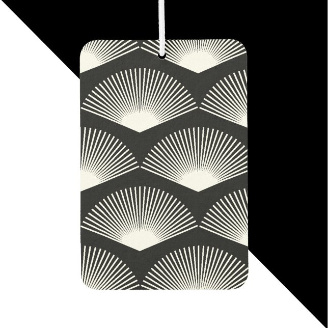 Art Deco Fan White Pattern Black Air Freshener (An air freshener with a black and white art deco pattern)