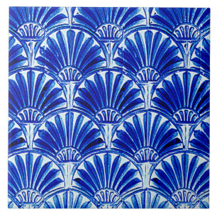 ART DECO FANS BLUE CERAMIC TILE