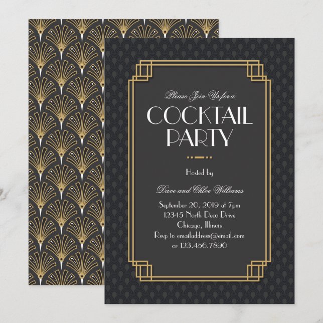 Art Deco Fans Cocktail Party 2 Invitation (Front/Back)
