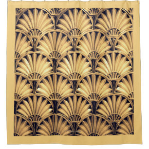 ART DECO FANS IN BAMBOO TAN SHOWER CURTAIN