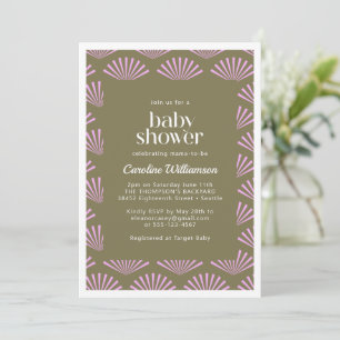 Art Deco Fans in Olive and Lilac Baby Shower Invitation