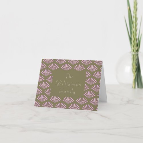 Art Deco Fans in Olive and Lilac Personalized Name Thank You Card