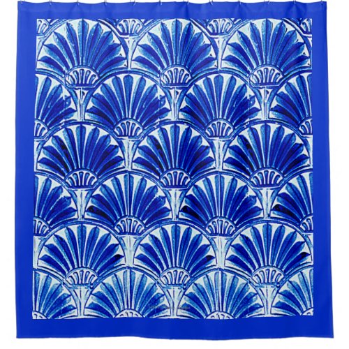 ART DECO FANS IN  ROYAL BLUE SHOWER CURTAIN