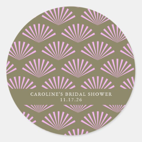 Art Deco Fans Olive and Lilac Bridal Shower Custom Classic Round Sticker