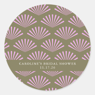 Art Deco Fans Olive and Lilac Bridal Shower Custom Classic Round Sticker
