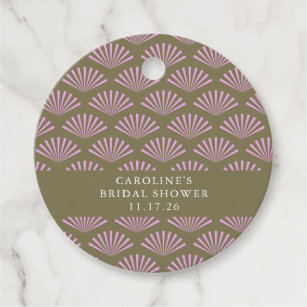 Art Deco Fans Olive and Lilac Bridal Shower Custom Favor Tags