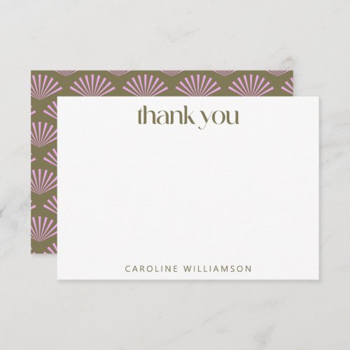 Art Deco Fans Olive Lilac Custom Name  Thank You Card