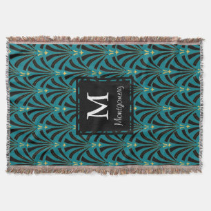 Art Deco Fans Pattern in Mint Julep - Personalized Throw Blanket